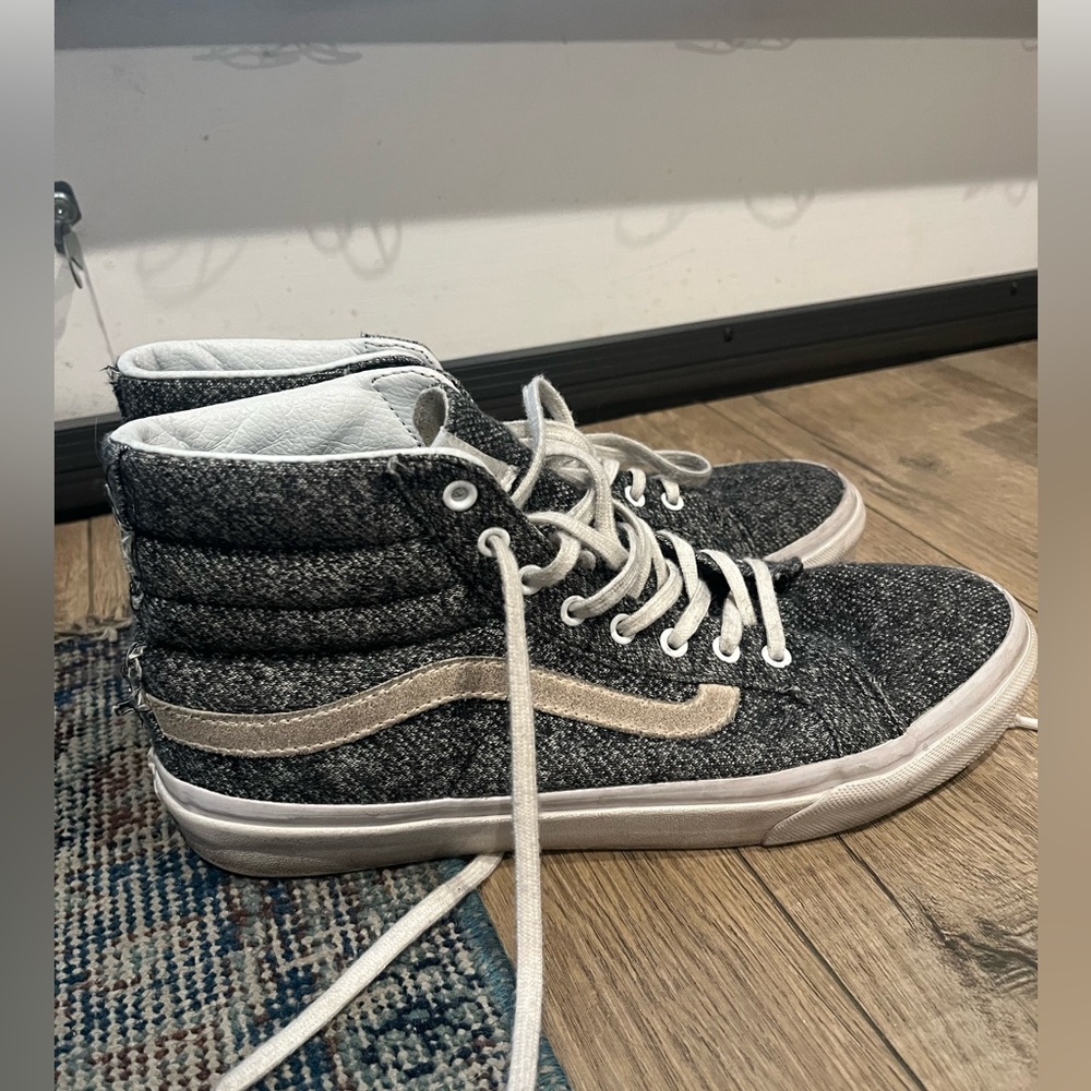 Grey herringbone vans old skool sk8- hi women’s 8.5/men’s 7